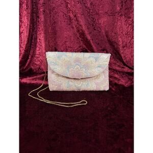 Vintage Beaded Evening Bag / Purse Pastel Sunburst Seed Bead Chain Strap Clutch